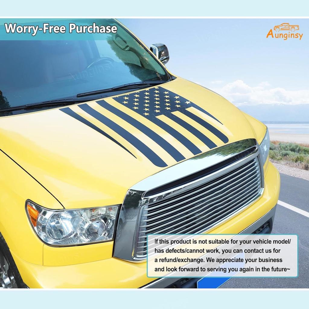 Aunginsy Front Hood Panel Decal Sticker Compatible with Toyota Tundra 2007-2013 Car Front Hood Engine Panel Precut Vinyl Decal American Flag Graphic