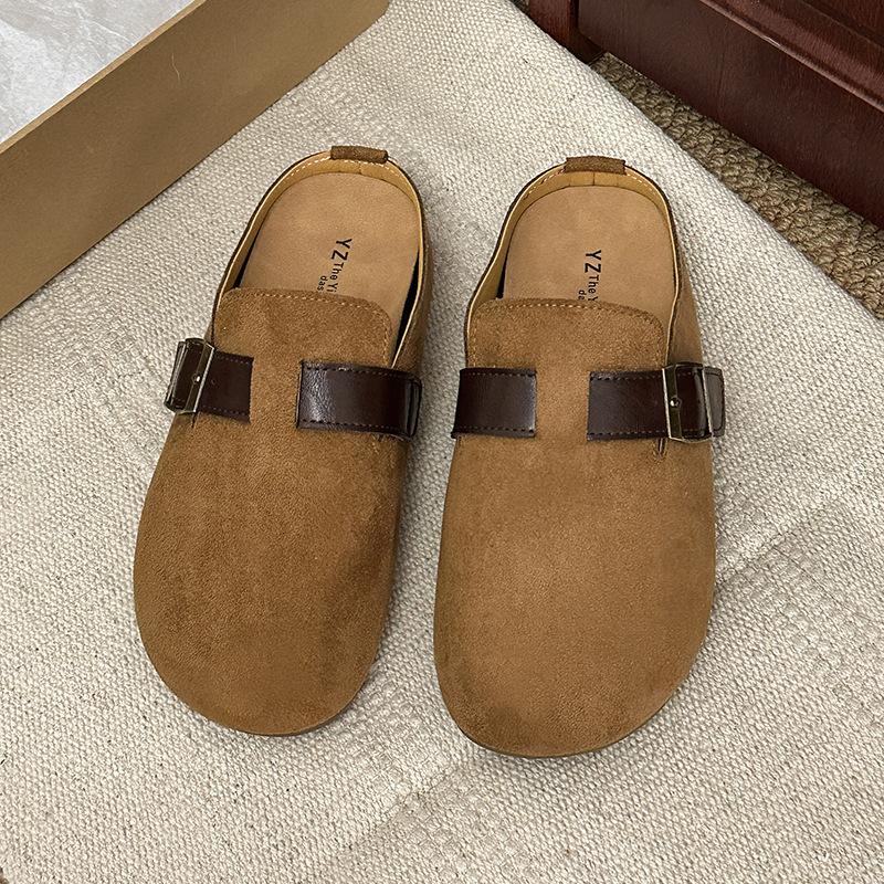 Baotou buckle flat slippers women's 2025 new retro fashion temperament casual single shoes comfortable half slippers women