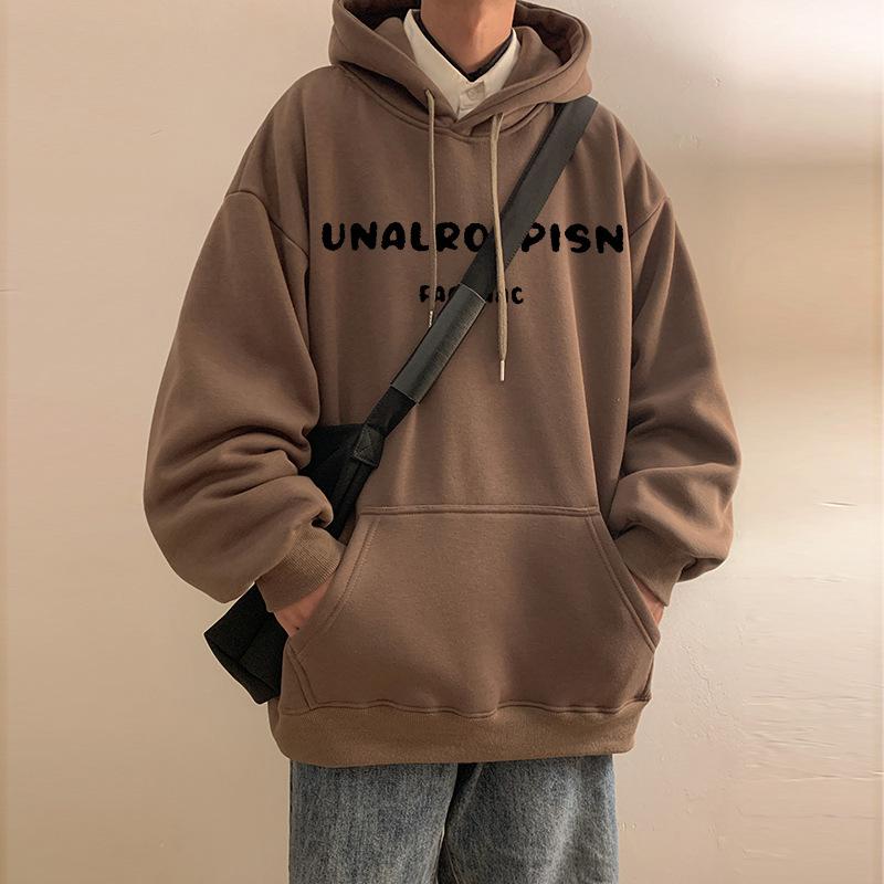 

Hooded Sweater Men s Autumn and Winter Trendy Brand Velvet Couple Sweater American Loose Coat 5XL