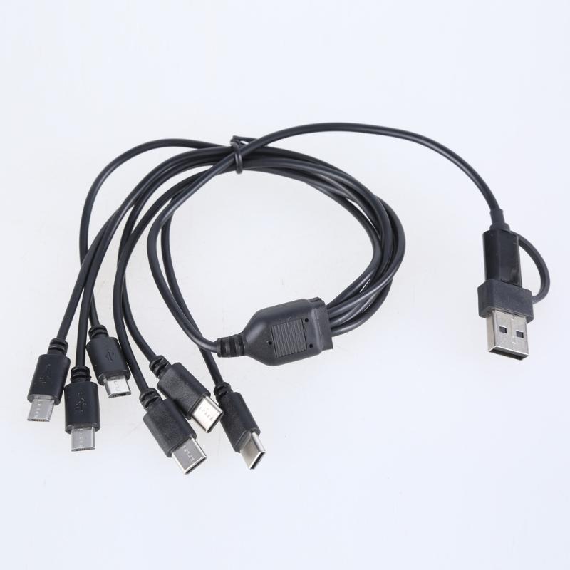 Multi Charging Cable 6Port USB Charging Cord with Type C and USB Connectors for Electronics 150cm/50cm Length