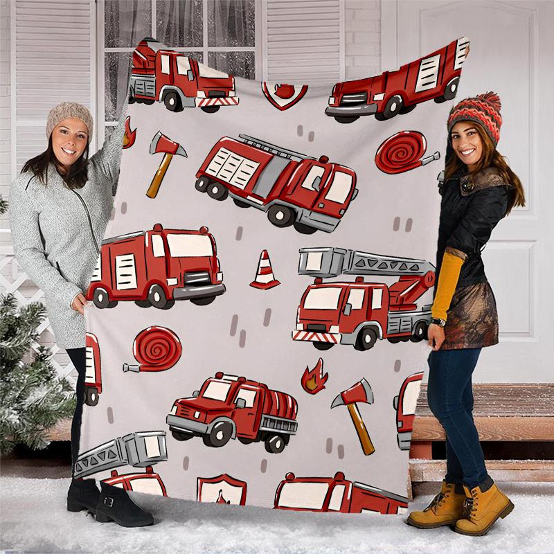 fire truck Theme Printed Blanket - Perfect for Couch, Bed, Travel & Outdoor Use | Machine Washable, Cozy & Durable.
