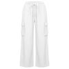 Damen Elastische Hose mit Hohem Bund Lässige Passform Weites Bein Lange Hose Hose mit Taschen