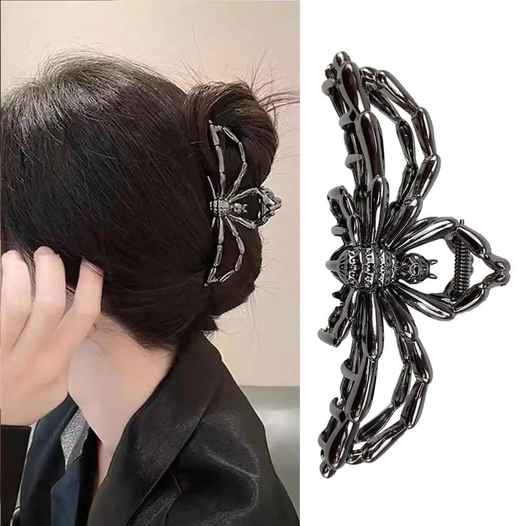 New  Halloween Spider Skeleton Hair Claw Clips for Women Jewelry Accessories Black Silver Gold Large Barrette Party Headwear