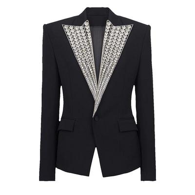 Veste de costume slim glamour européenne et américaine à perles de diamants lourds 2024