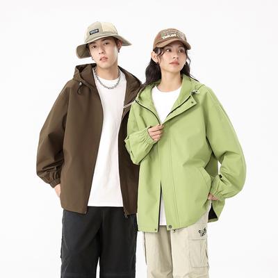 Veste homme sport décontractée couleur unie, coupe ample et ouvrable, à capuche
