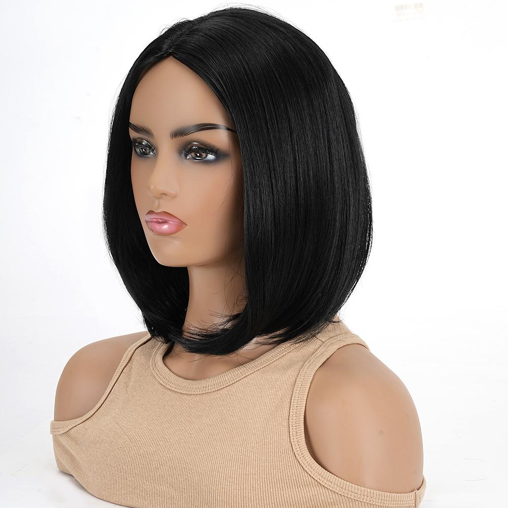Women Synthetic Short Straight Wig BOBO Natural Black Hair Daily Cosplay Party Use Heat Resistant Fibre Wig