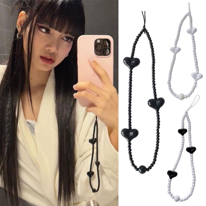 Same Blackpink Jennie Pink Love Mobile Phone Chain Anti Lost Rope Strap Hanging