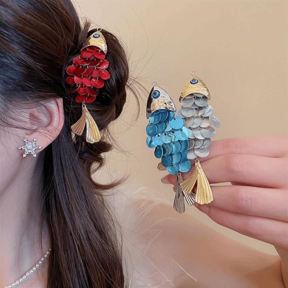Traditionelle Fischförmige Haarspange Quasten Vintage Elegant Seitenhaarspange Kunstmuschel Karpfen Jahr für Jahr Pony-Clip Party