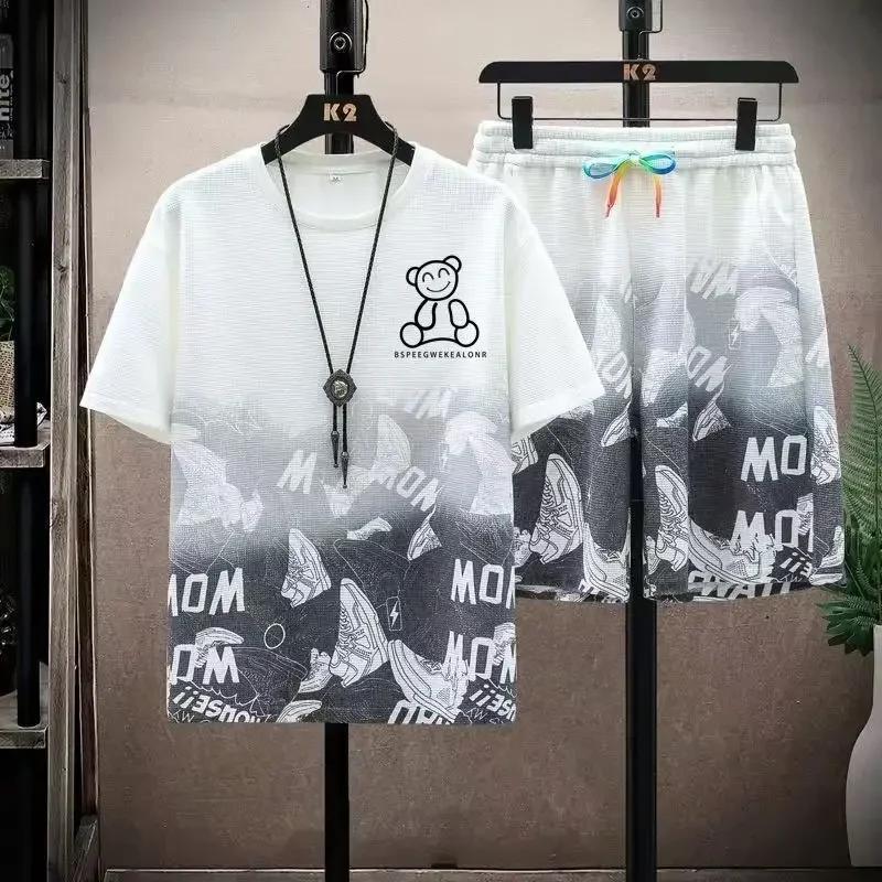 Casual T Shirt for Men Set Gradient Short Sleeve T-shirt Set Shorts Set Men's Summer Sport Gym Men Shirt Outfit Male Clothing