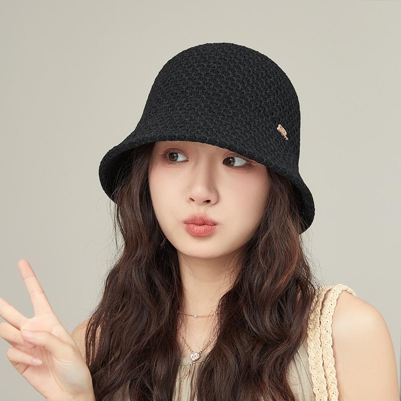 Hat Women's Summer Sunscreen Bucket Hat Bucket Hat Small Thin Knitted Solid Color Simple Versatile Basin Hat