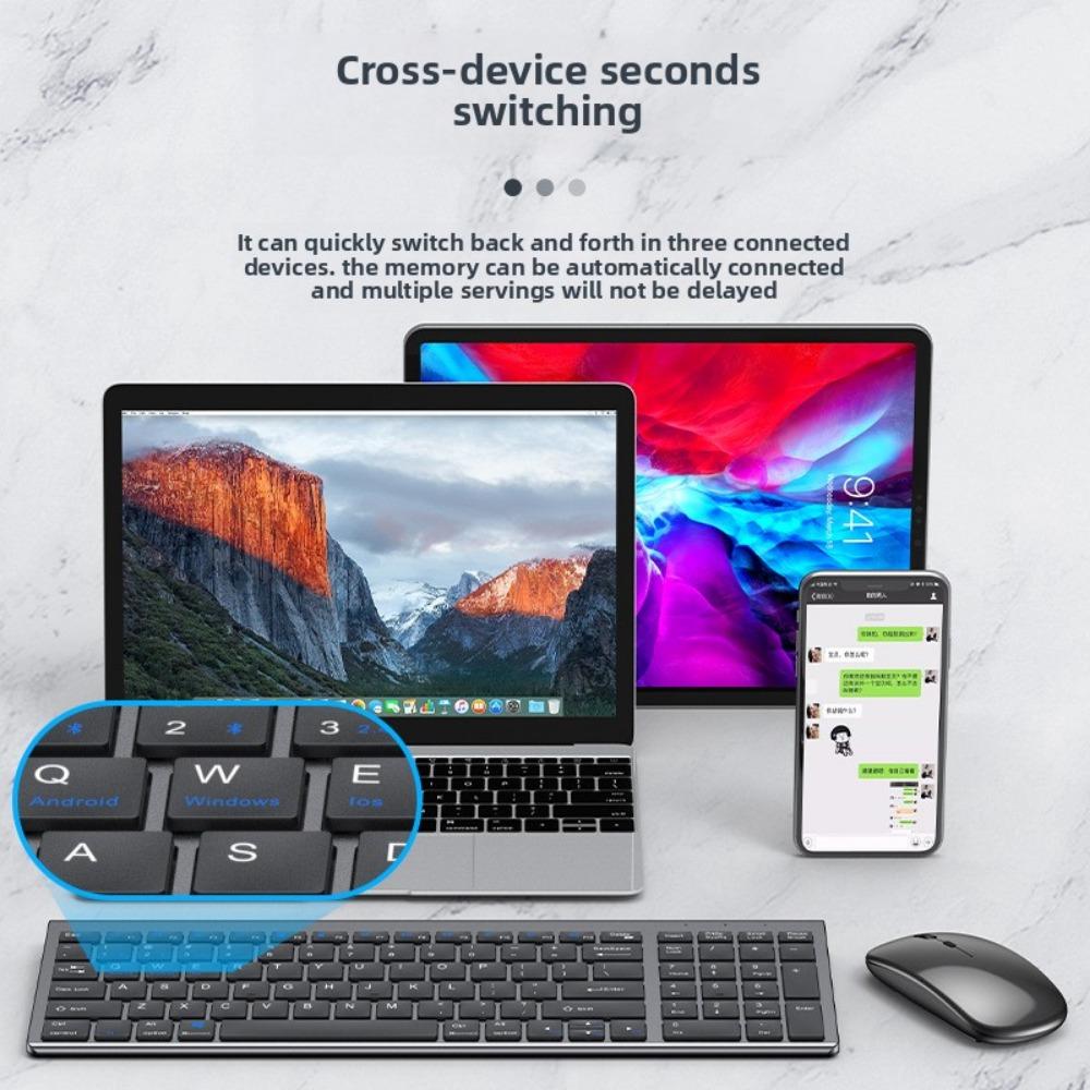 Rechargeable Wireless Bluetooth Keyboard Silent Type for iPad Laptop Desktop with Mouse Combo