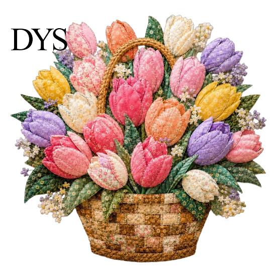 Gør-det-selv Stofhåndværksaktiviteter Blomsterkurv Patchwork Sæt, Lagdelte Blomster Håndarbejde Håndlavede Kunstmaterialer 3D Blomster Syprojekt til Voksne, Gaveidé