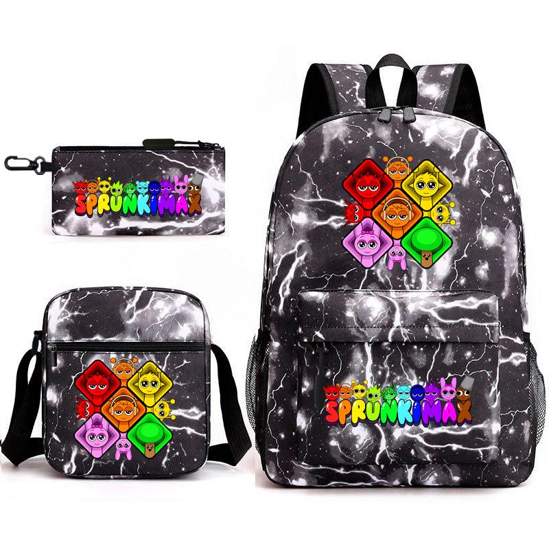 Rhythm box peripheral schoolbag sprunki cartoon starry sky backpack 3-piece set
