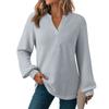 Women's Fashion Long Sleeve  Knit V-Neck Solid Color Casual Top