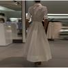 LYRIA Casual Striped Women Dress Lapel Single Breasted Short Sleeve Slim Waist Long Dresses New Lady Fashion Vacation Robe