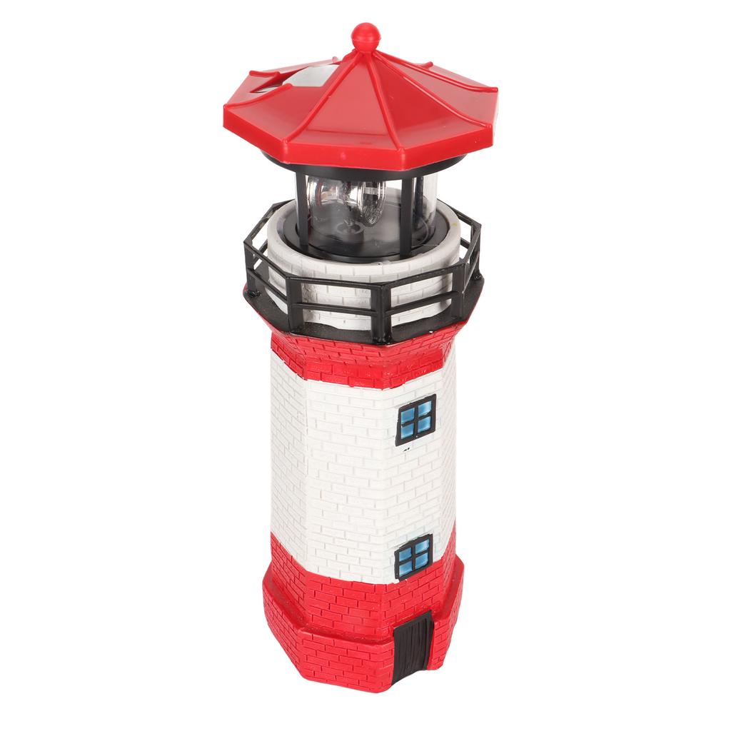 Solar Lighthouse 360 Degree Rotating Lighthouse Decoration Fadeless Resin LED Garden Lighthouse for Balcony Lawn BS38062