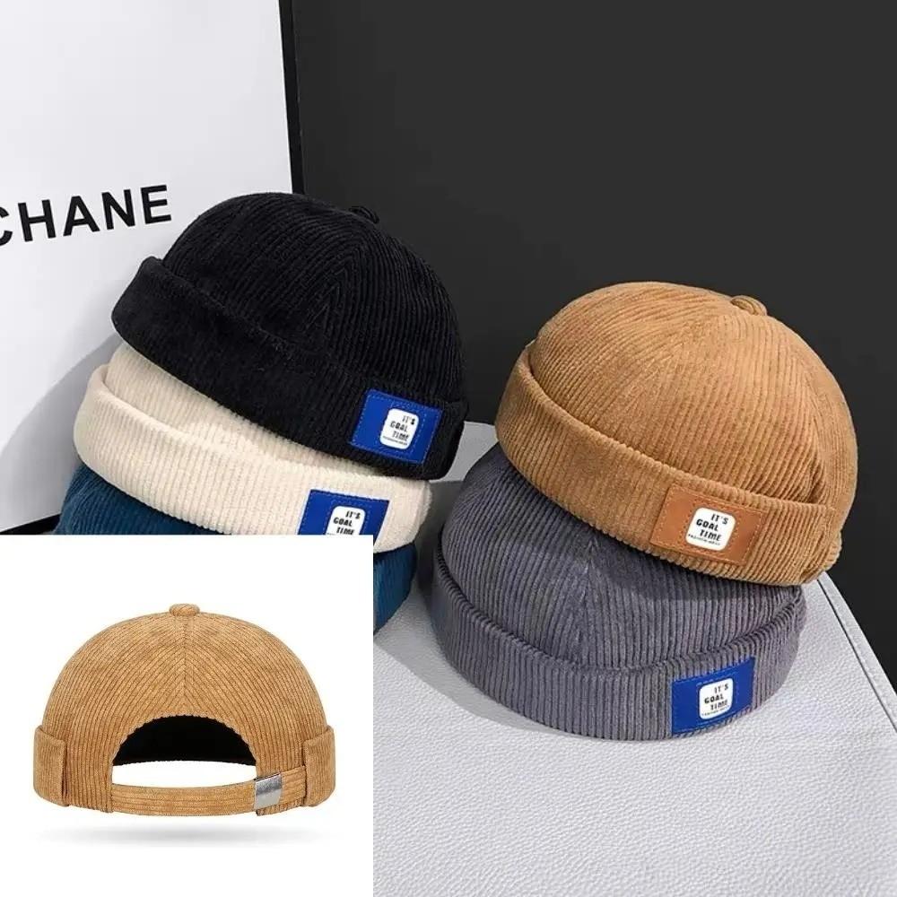 Hip Hop Corduroy Beanie Caps Solid Color Vintage Dome Hat Retro Brimless Hat Men Women