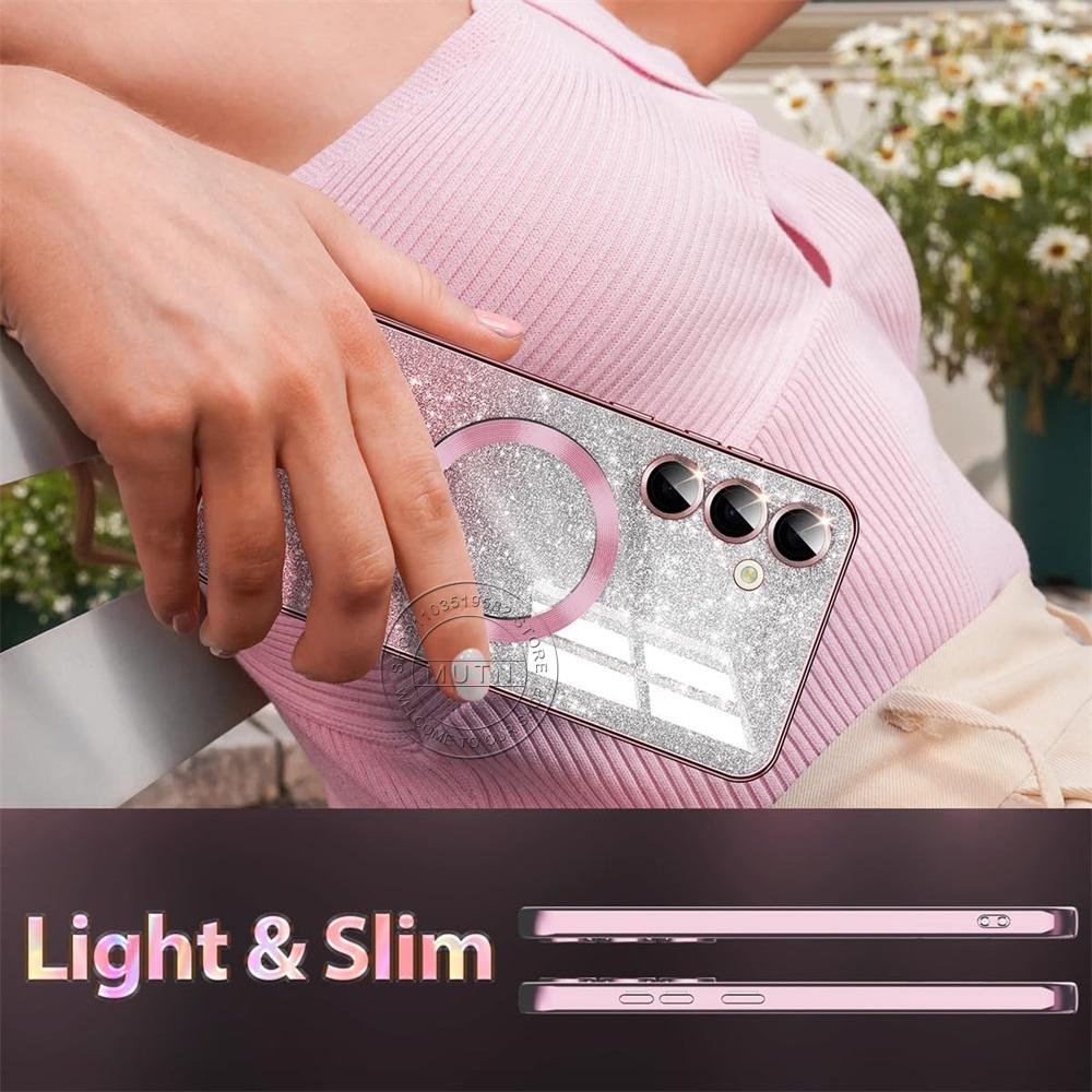Glitter Cover For Samsung Galaxy S24FE S23FE S21FE S20FE S25 S24 S23 S22 S21 S20 Plus FE Case Note20 Ultra Plat Wireless MagSafe