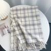 Milk white plaid scarf women's autumn and winter high-end shawl 2025 thickened warm imitation cashmere fringed scarf