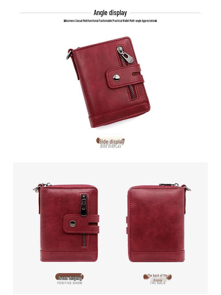 Kingdushi Men's Vertical Retro Multi-functional Wallet with Zipper and Coin Pocket