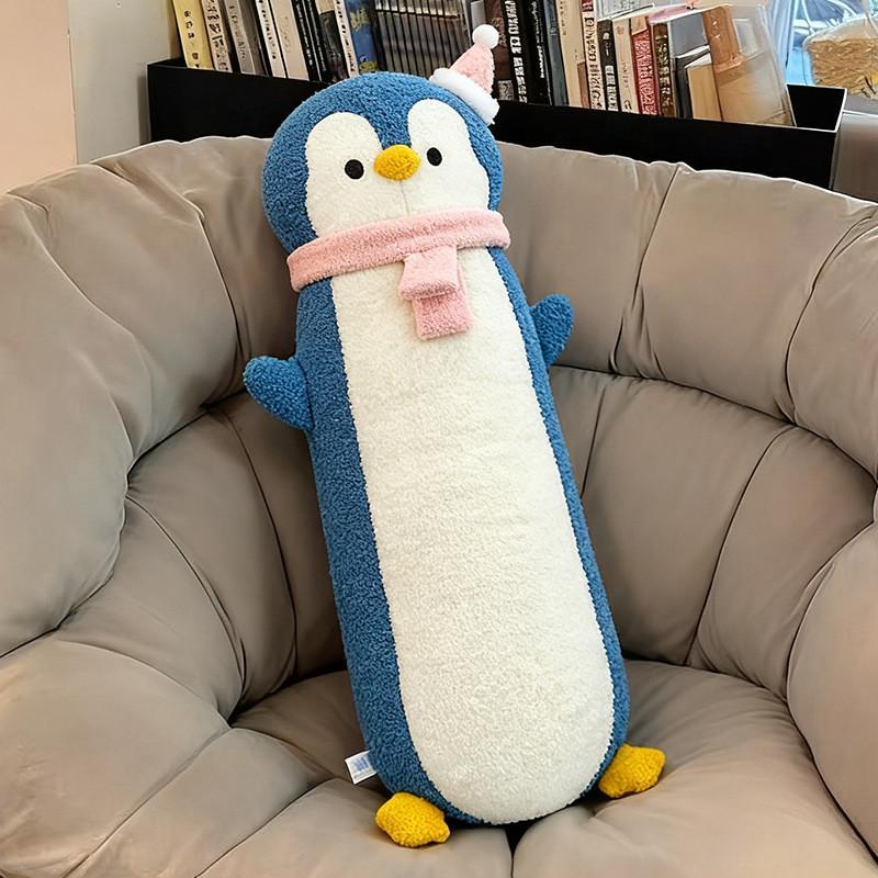 

Penguin Cartoon Body Pillow With Pp Cotton Filling For Side Sleep Comfort And Winter Bed Decor 90cm синий