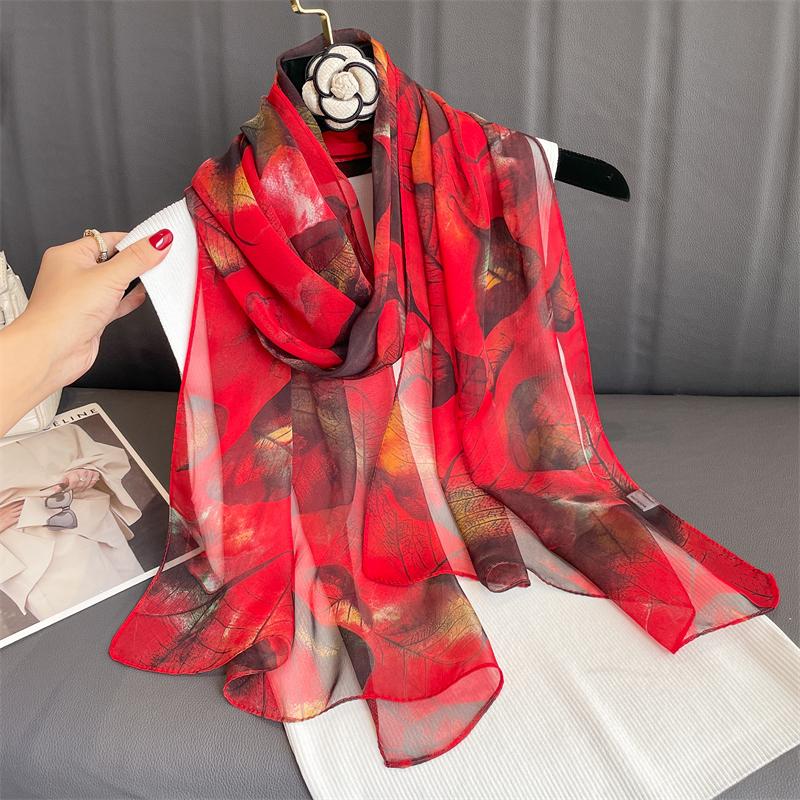 Luxury Brand Women Beach Scarf Georgette Silk Shawls Design Print Headband Female Summer Headband Wraps Sunscreen Hijab 2023