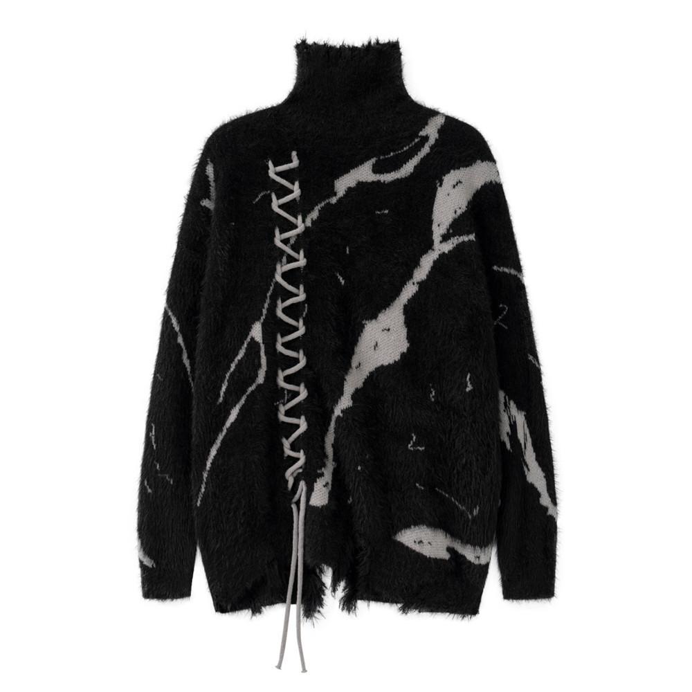 Black Knitted Pattern Causal Loose Oversized Spring Autumn Men Pullover Sweater Women Sweaters