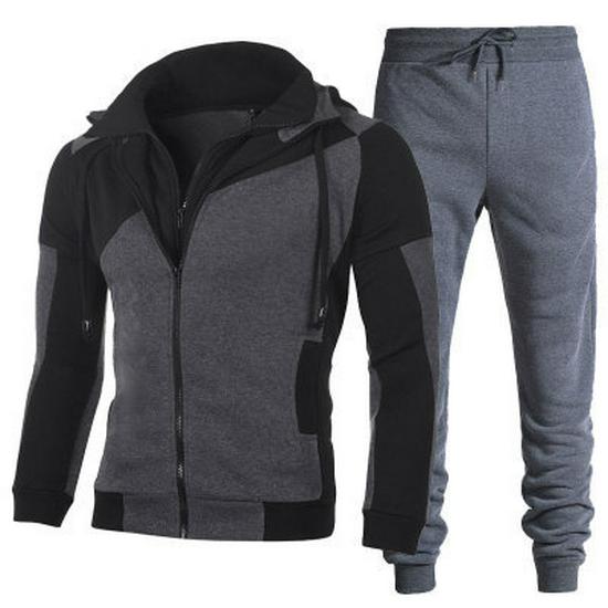Men's Solid Color Zipper Hoodie Sweatshirt Set - Autumn/Winter Fashion Casual Two-Piece Sport Outfit 2022