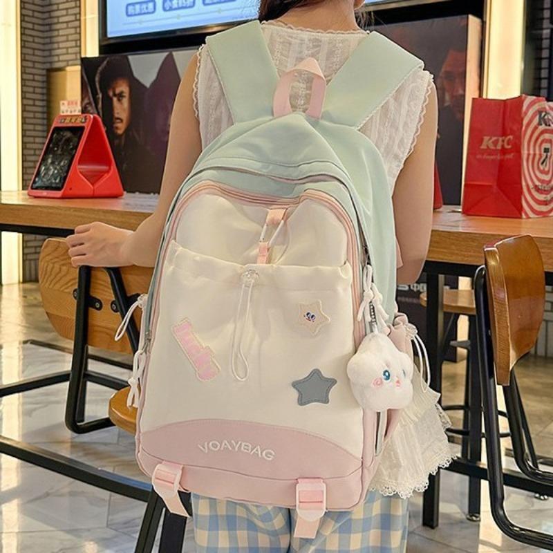 New High-value Niche Design Fresh Contrasting Color Campus Backpack Junior High School Students Lightweight Large-capacity Backpack