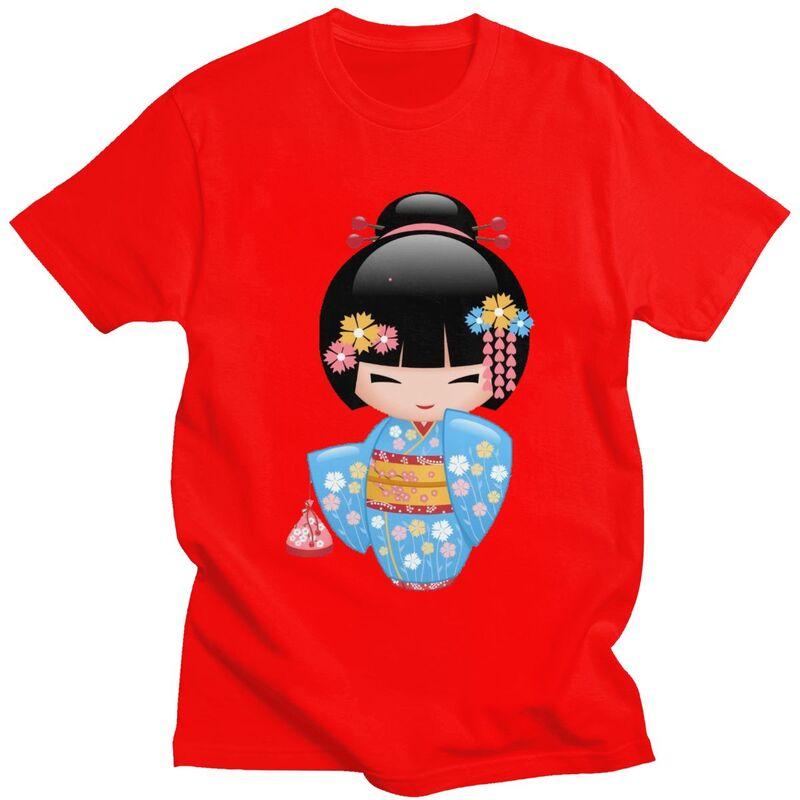 

Мужская футболка Kokeshi на заказ, с коротким рукавом, для отдыха, с изображением японского кимоно, гейши, свободного кроя, из 100% хлопка S