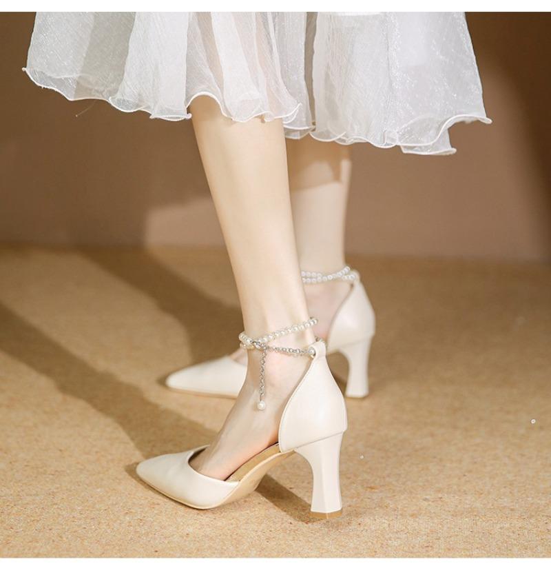 Fashion New White Ankle Pearl Strap Strappy Design Fashion High Heels Women Pumps Stiletto Sexy Dress Wedding Bridal Shoes Dress Shoes
