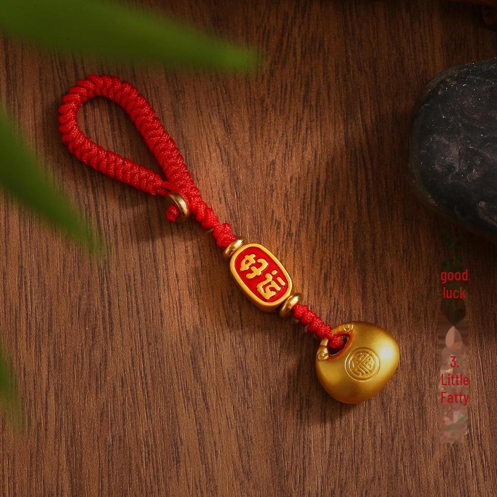 Ancient Gold Good Luck Red Rope Keychain Pendant