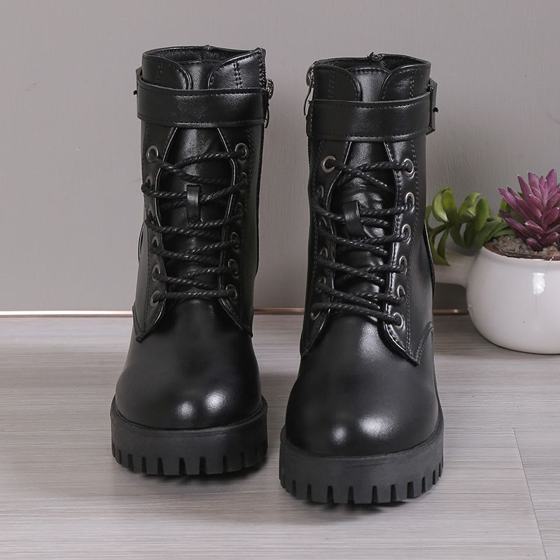 Autumn and winter new thick-soled belt buckle Martin boots women's fashion versatile British style thick heel short boots children