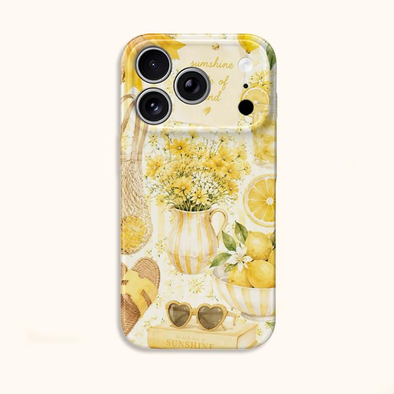 Cheerful Sunny Summer Lifestyle Yellow Floral Pattern Art Graphic Film Aesthetic Protective Shockproof Bumper Case Cover For iPhone 14 15 16ProMaxPlus