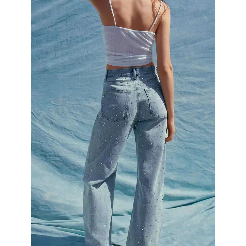Za2025 Autumn New Women clothes Versatile Slimming Water Diamond Decorations High Waist Arc Fashion Jeans 3607011