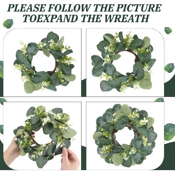 8 Pcs Candle Rings Artificial Eucalyptus Leaves Wreaths Candle Rings Wreaths Greenery Wreath Candle Rings for Pillars Boho Wreath Pillar
