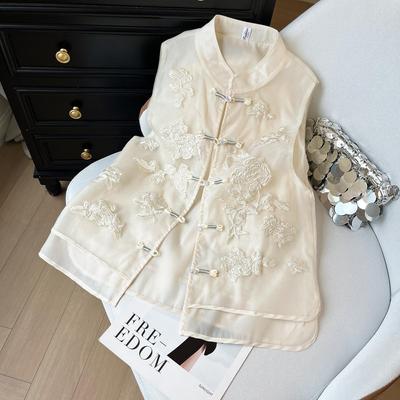6611 Embroidered Vest Vest Women's Summer High-end Organza Stand-up Collar Buckle Vest Outside