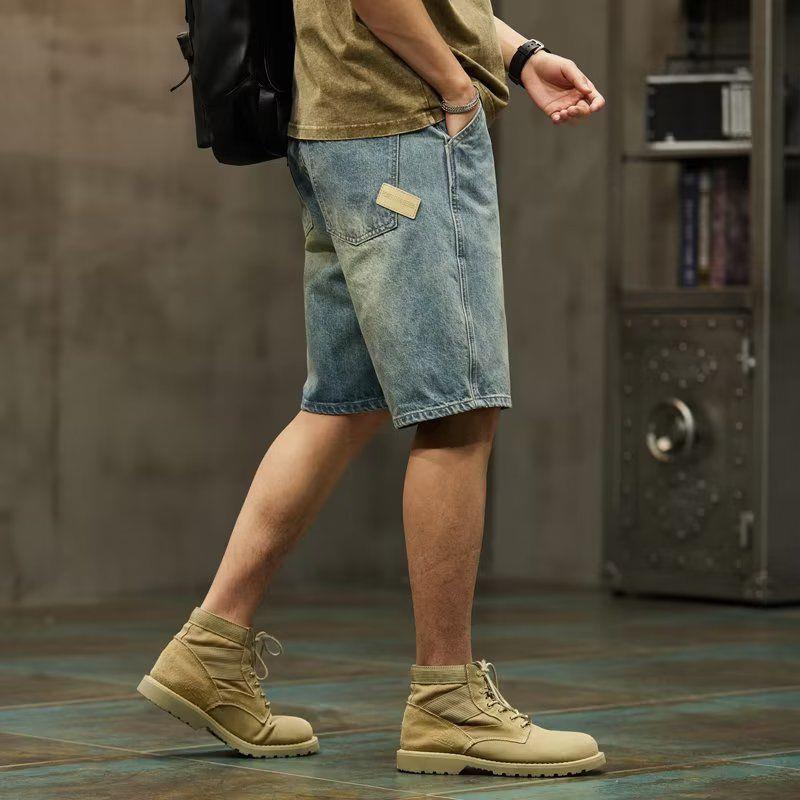 Men's Large Pocket Summer Denim Shorts Vintage Casual Large Size Five Pants