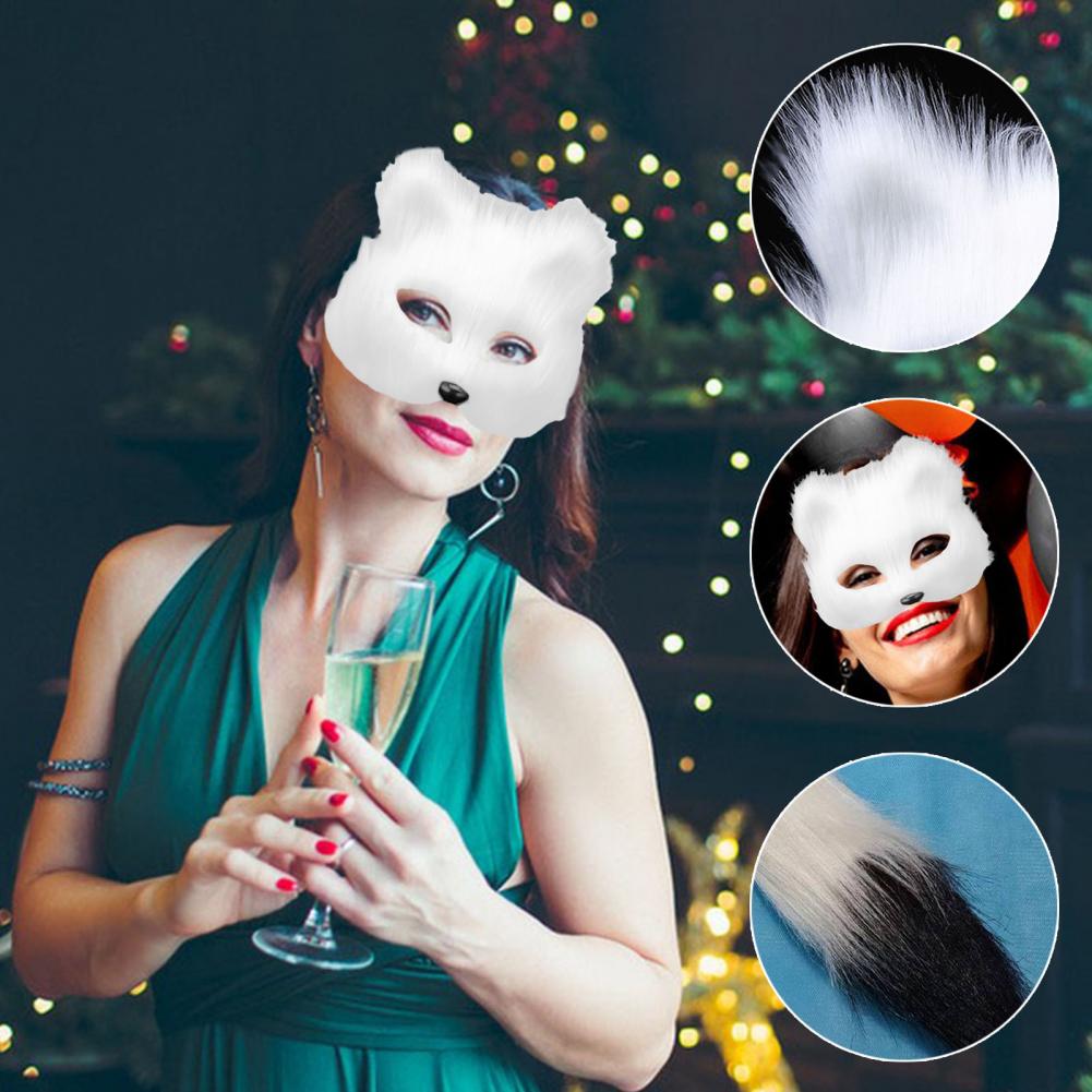 Načechtaný chlupatý liščí ocas, kočičí tlapky, rukavice, vlčí maska, sada, maškarní, ručně vyráběné, halloweenské, cosplay, kostýmní doplňky