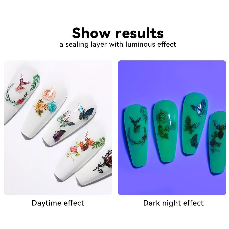 JTING Luminous Effect Glow In the Dark Gel Top Coat Nail Gel Polish Clear OEM Customize Private Label 15ml Bottles