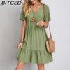 Summer Women's Loose-Fitting Casual Short-Sleeved Waist-Tied Flowing Dress