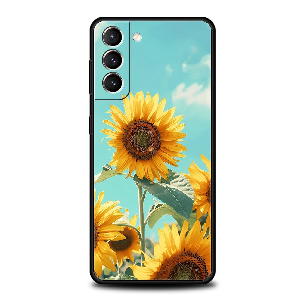 Beautiful Yellow Sunflower Phone Case For Samsung Galaxy S26 Ultra S25 Plus S24 FE S23 S22 5G S21 S20 Cover Black Soft