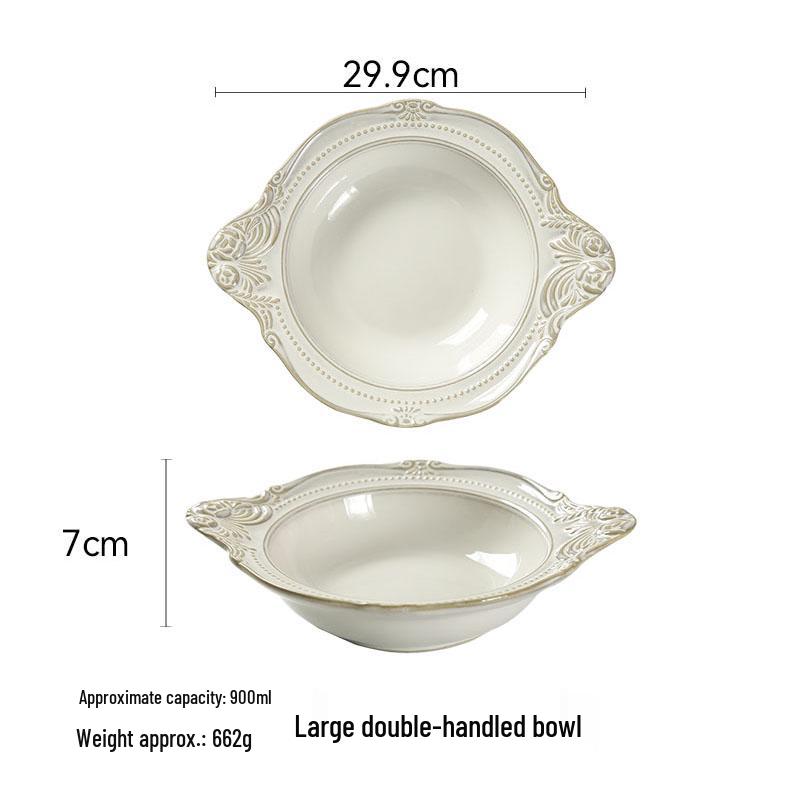 Set de Veselă Ceramică în Stil European cu Relief: Farfurii de cină, Boluri de orez, Boluri de salată și Farfurii pentru friptură