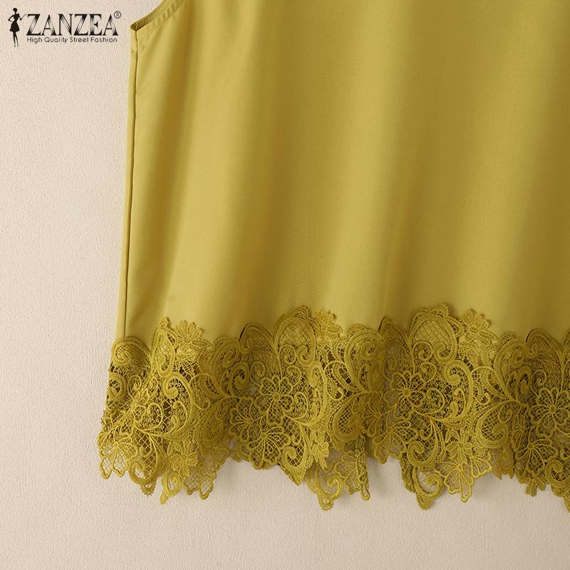 ZANZEA Women Summer Lace Splice Casual Sleeveless Tank Tops
