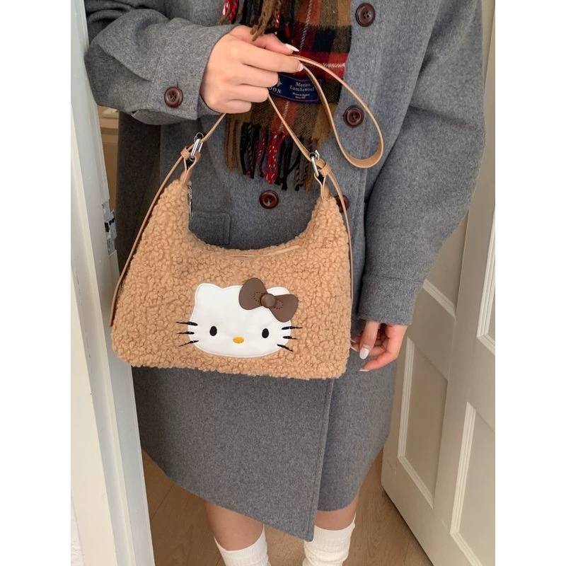 Hello Kitty Plush Tote Bag For Women And Men With Cartoon Pattern And Padded Shoulder Strap