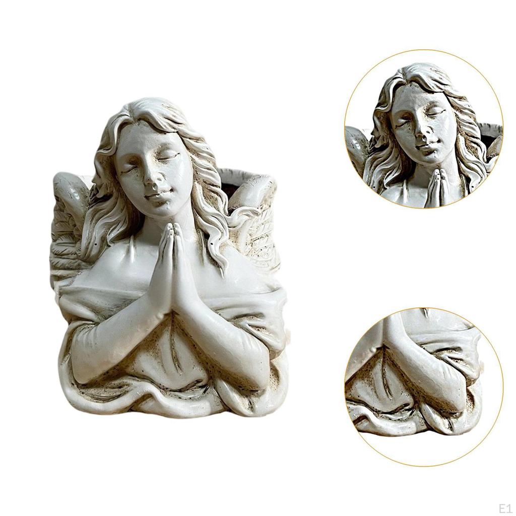 Praying Angel Bust Garden Statue Planter White Organizer Decors Container Flower Pot for Office