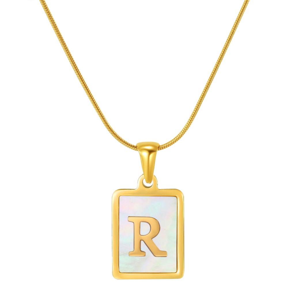 Stainless Steel Snake Chain Alphabet Necklace For Women European And American Style 18k Gold Square Shell Pendant Ins Fashion Characters)