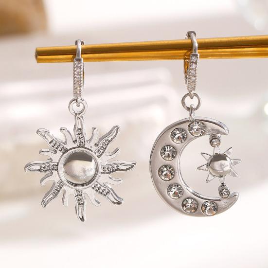 1 para kolczyków koła podwójny sposób noszenia asymetryczny design wisiorki słońce i księżyc wysadzane cyrkoniami kolczyki z zapięciem typu leverback
