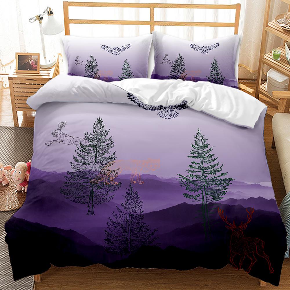 Cartoon Owl Child Duvet Cover Set,Mysterious Forest Retro Boho Design Bedding Set With 2 Pillow Shams, Queen/King/Full/Twin Size