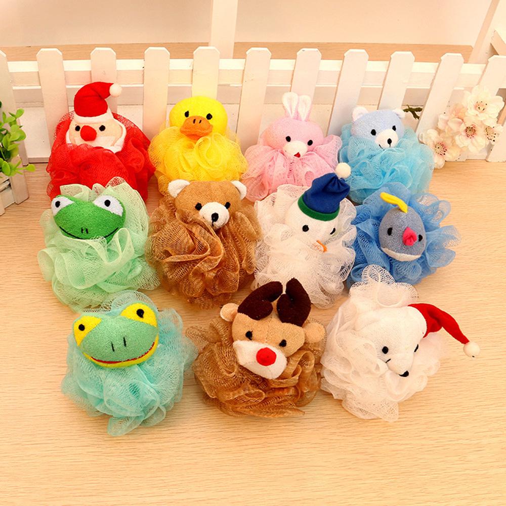 Cute Animal Bath Sponge Shower Loofahs Mesh Balls Body Scrubber Spa Brush Pouf for Kids Bathing Bathroom Home